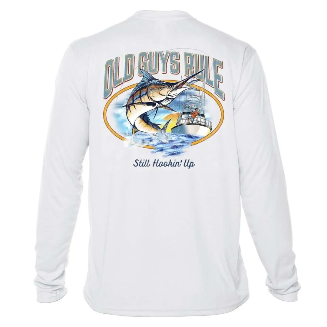 Still Hooking Up Sun Shirt - Men UPF50 Sailfish Tee Old Guys Rule