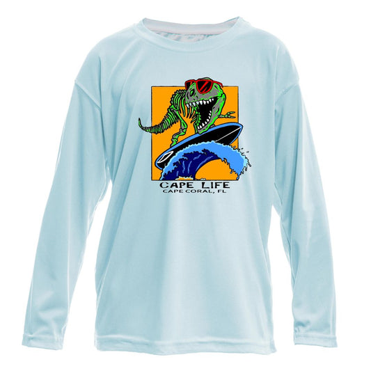 Kids Dinosaur Surfer Sun Shirt - UPF50 Sun Protection Beach Shirt