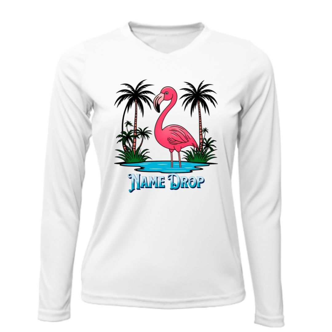 Pink Flamingo Sun Shirt UPF50 Women - Custom Sun Shirt Name-Drop Location