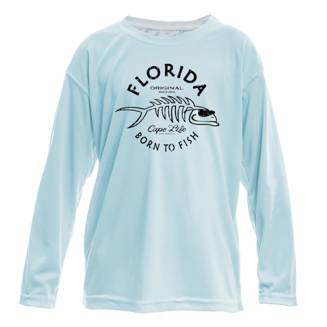 Kids Born to Fish Sun Shirt - UPF50 Fish Bones Graphic Tee