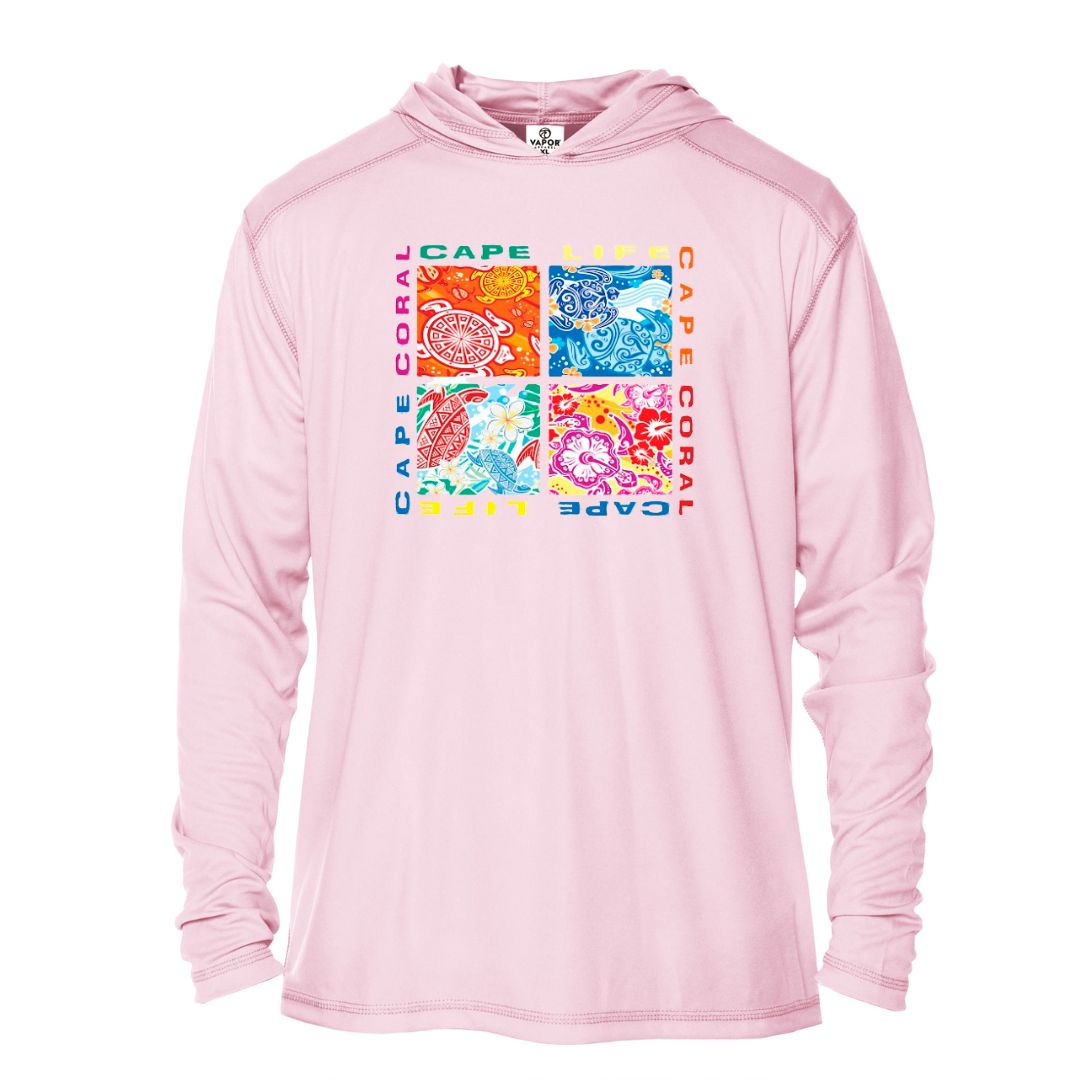 Kids turtle square hooded sun shirt pink