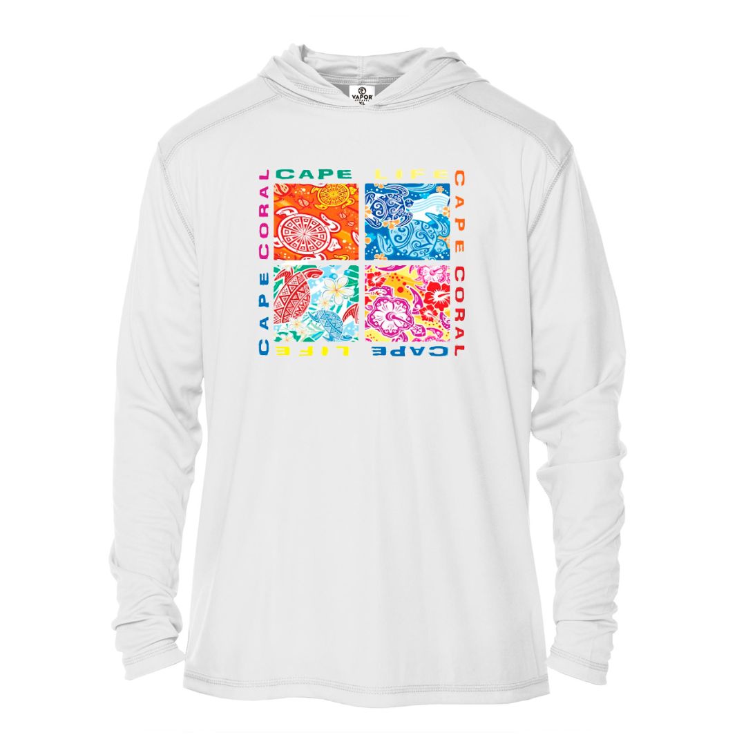 Kids turtle square hooded sun shirt white