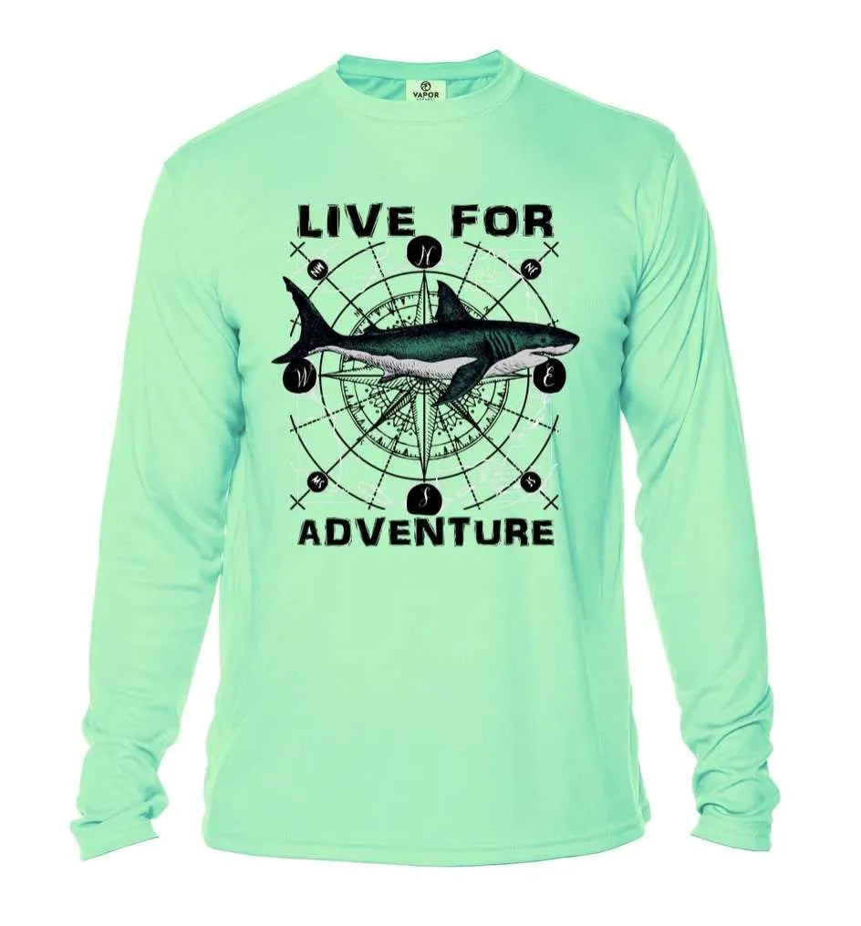 Kids Live for Adventure Green Shark Sun Shirt - No Location or Custom