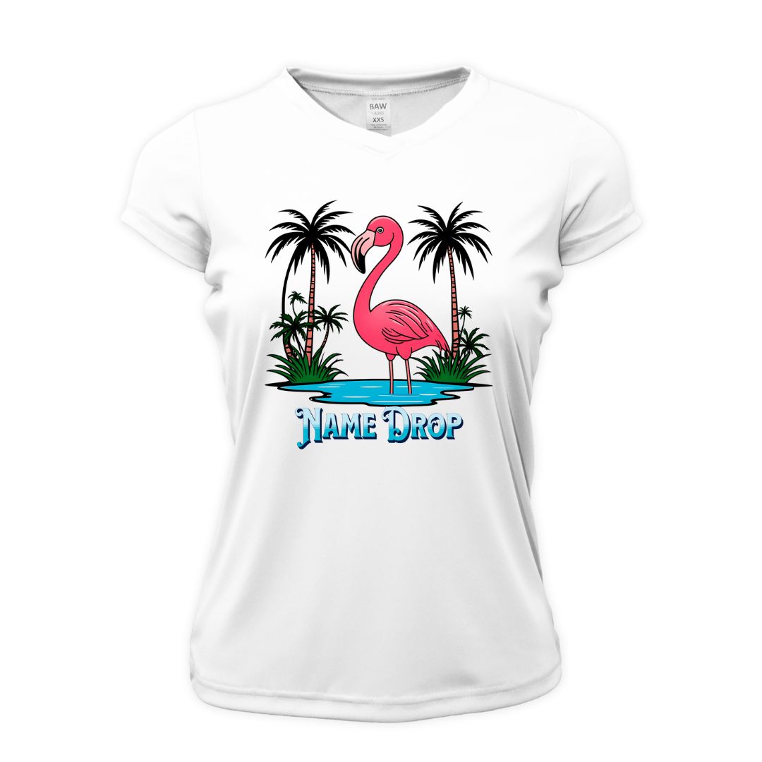 Pink Flamingo Sun Shirt UPF50 Women - Custom Sun Shirt Name-Drop Location