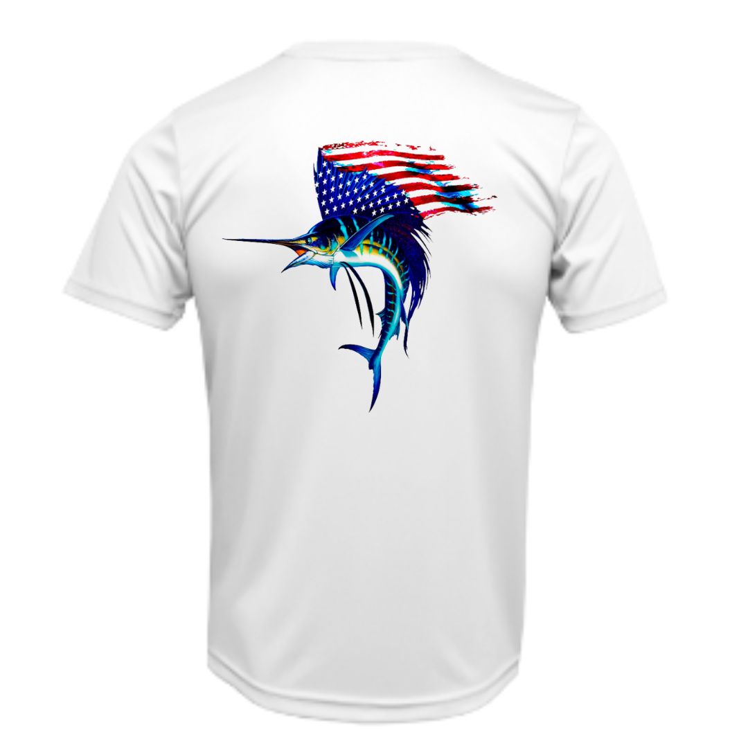 Sailfish Flag Sun Shirt - UPF50 Sun Protection Dryfit Patriotic Tee