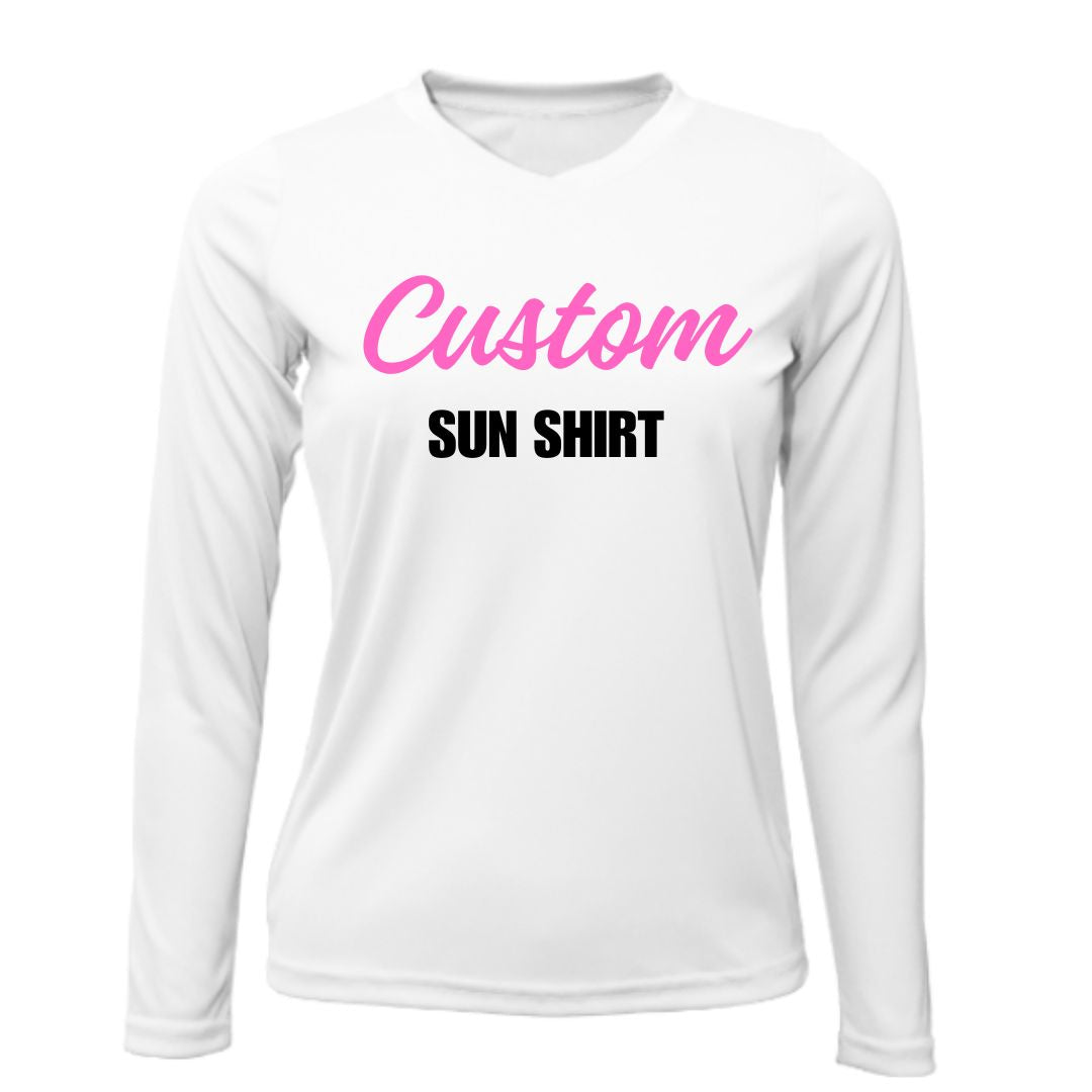 Custom Sun Shirt - Women V-Neck Long-Sleeve UPF50 Shirt with Custom Print