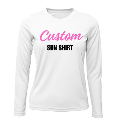 Custom Sun Shirt - Women V-Neck Long-Sleeve UPF50 Shirt with Custom Print