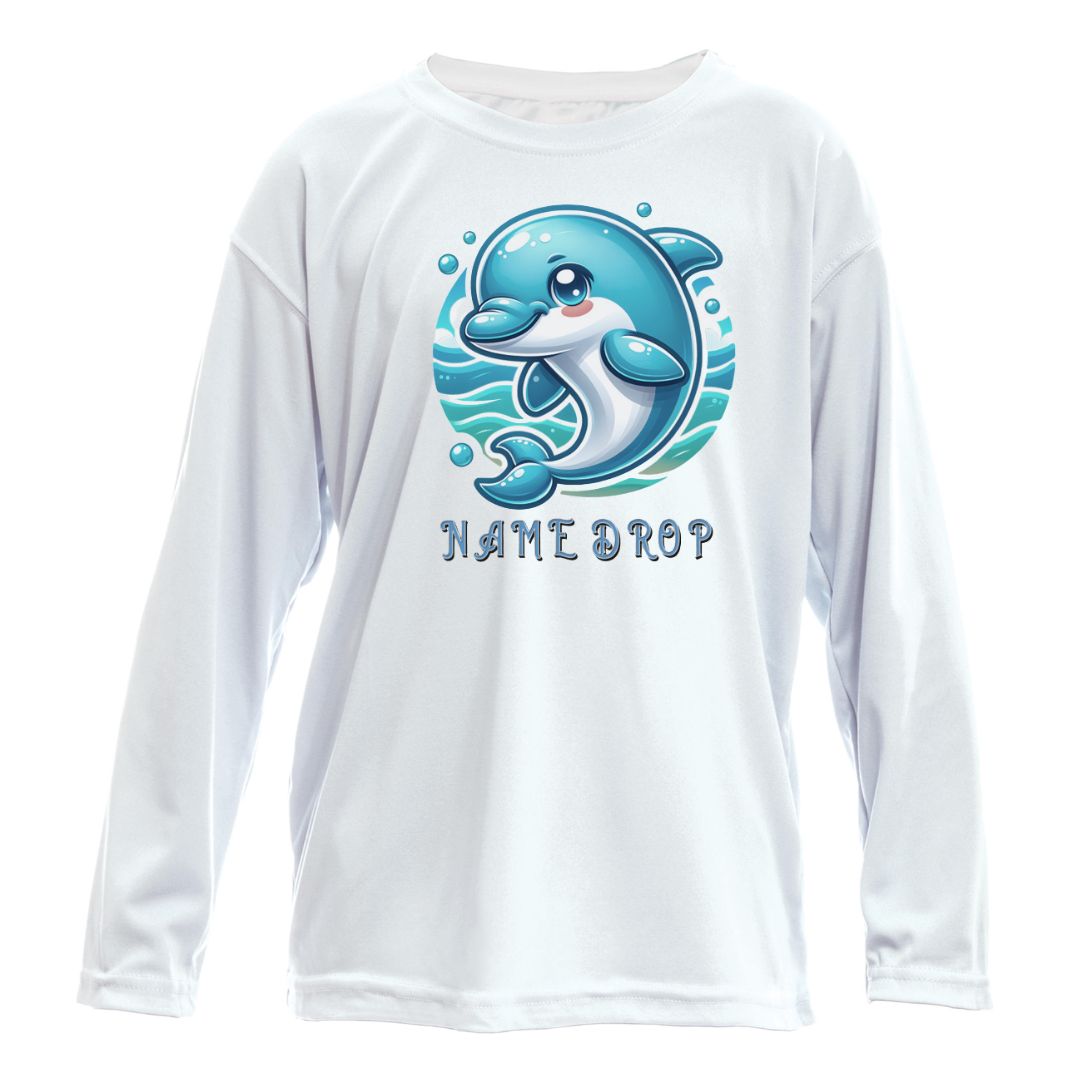 Toddler Cartoon Dolphin Sun Shirt UPF50 - Name-Drop Custom Location