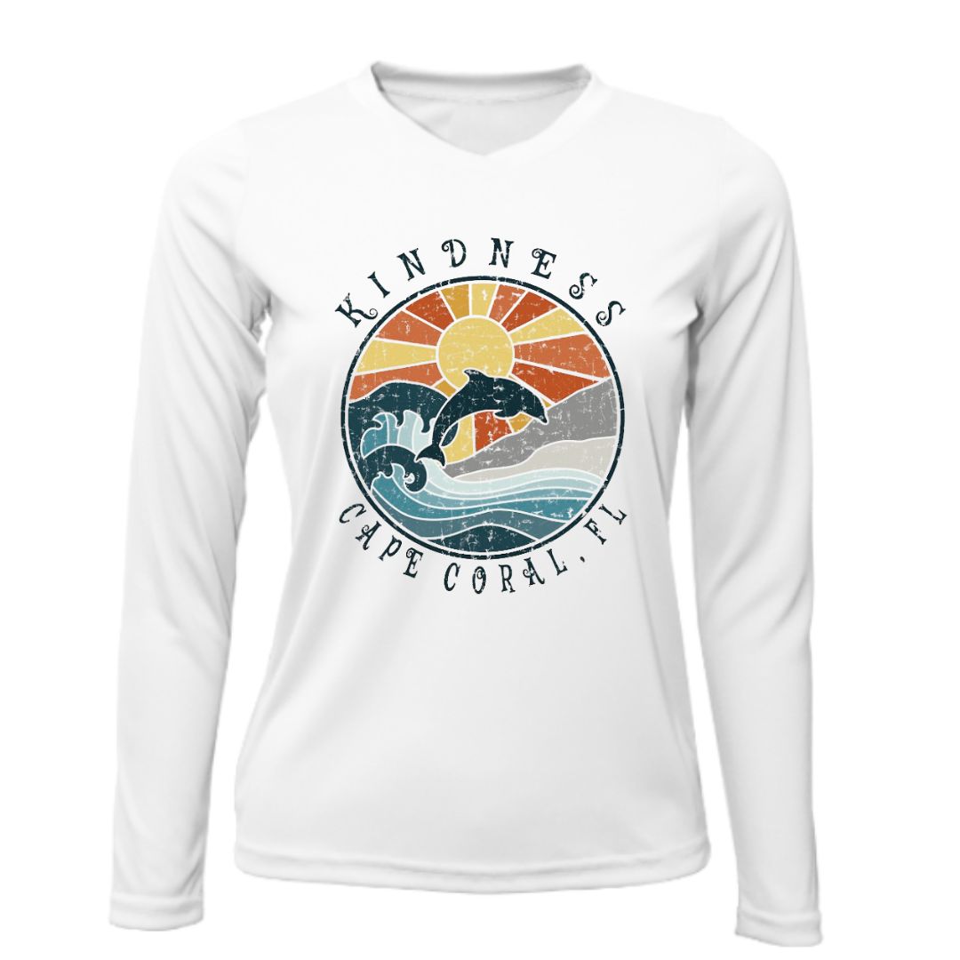 Kindness Dolphin Sun Shirt - UPF50 Sun Protection Shirt V-Neck Women