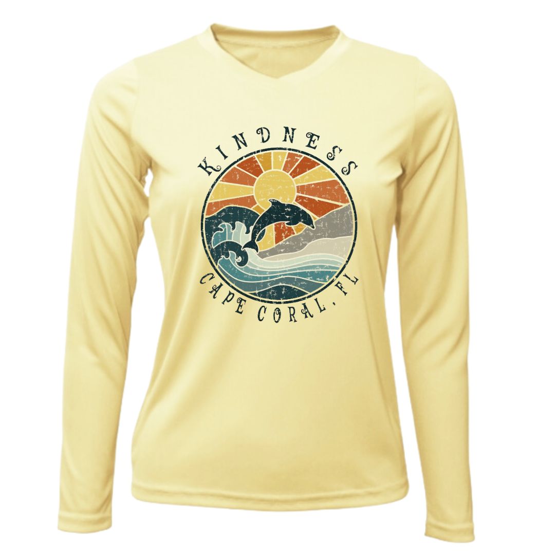 Kindness Dolphin Sun Shirt - UPF50 Sun Protection Shirt V-Neck Women